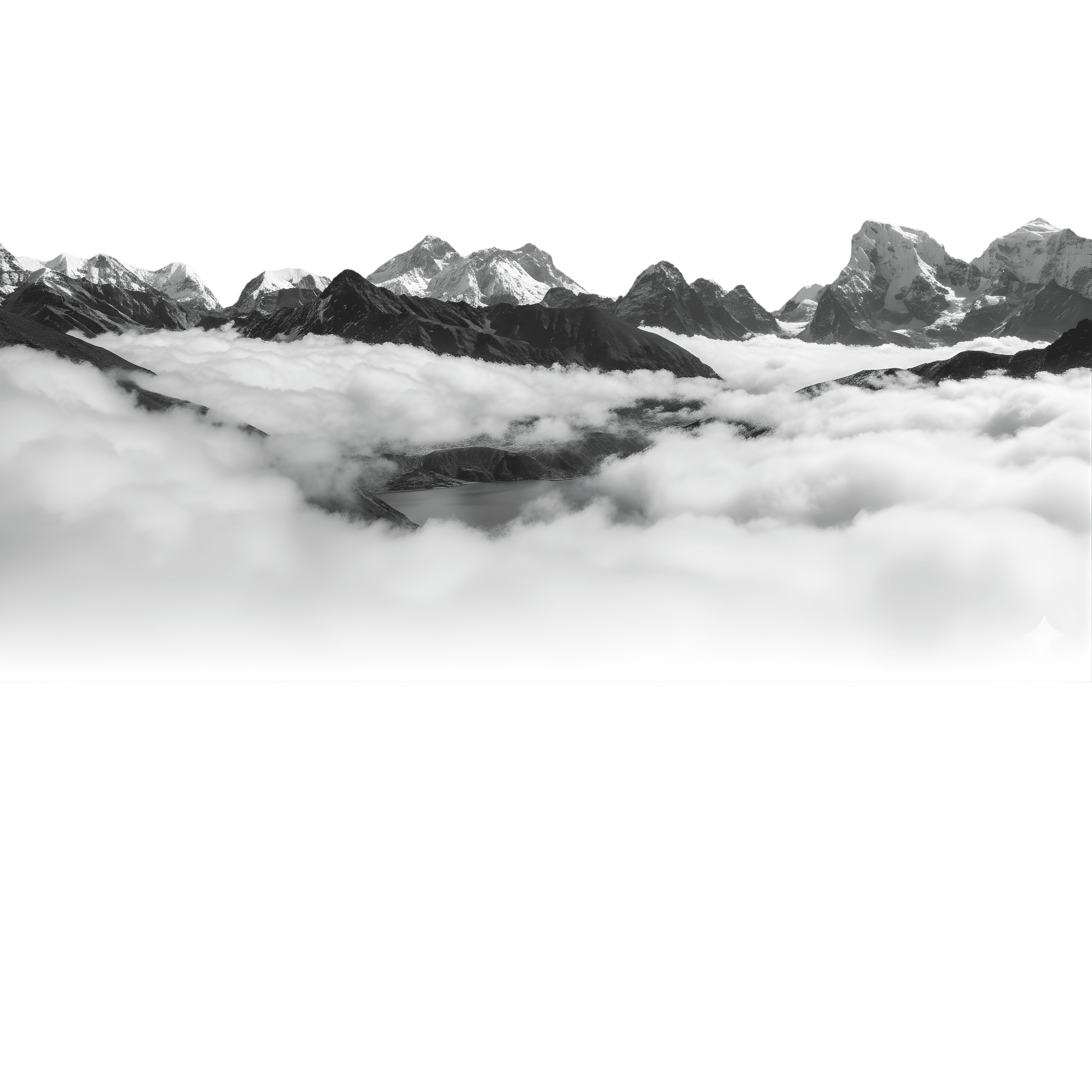 Himalayan mountains above clouds