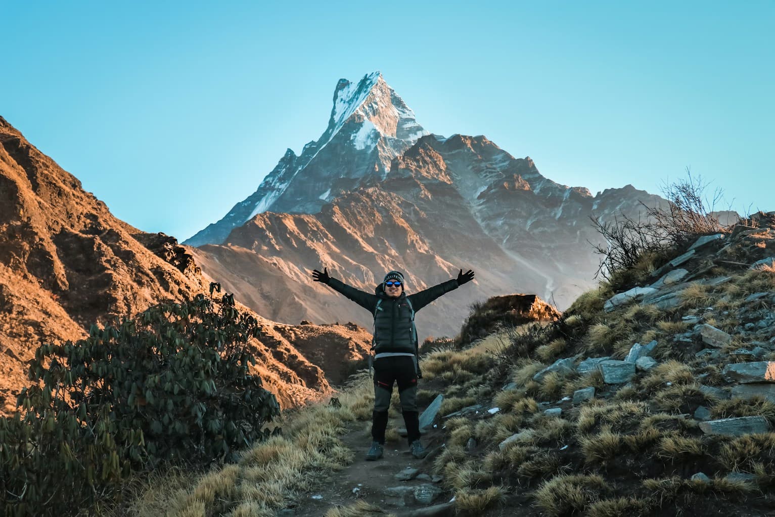 Mountain landscape with hiker