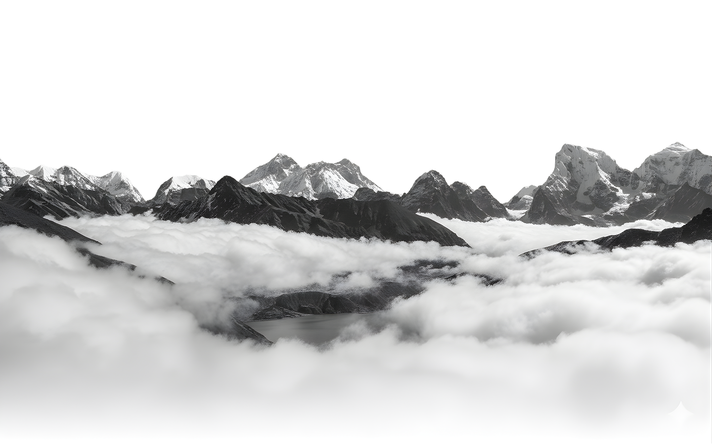 Himalayan mountains above clouds
